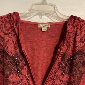 Live and Let Live Red Patterned Jacket with Bling Women’s Sz 2X Stretch Casual